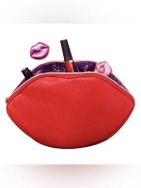 Tarte New Red Lip Shaped Faux Leather Zip Closure Makeup Bag